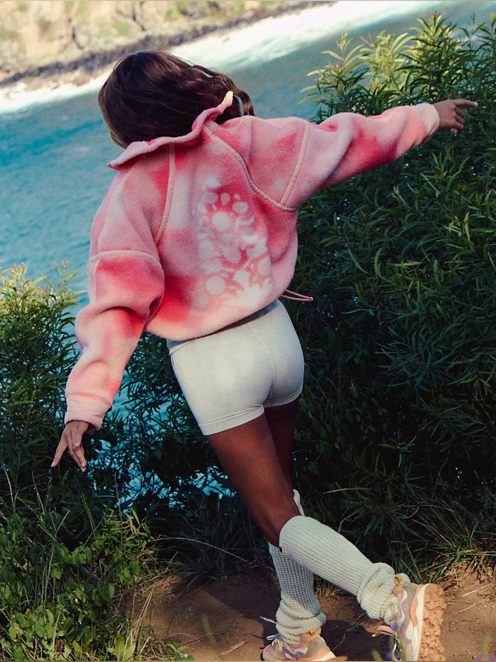 Free people Mountain High Printed Half-Zip Fleece Watercolor Logo Fruit Punch